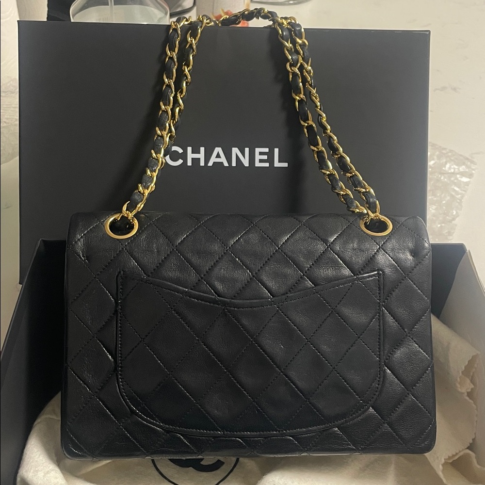 Authentic CHANEL Black Lambskin Leather Small Double Flap Bag Purse Gold HW RARE - Picture 8 of 17
